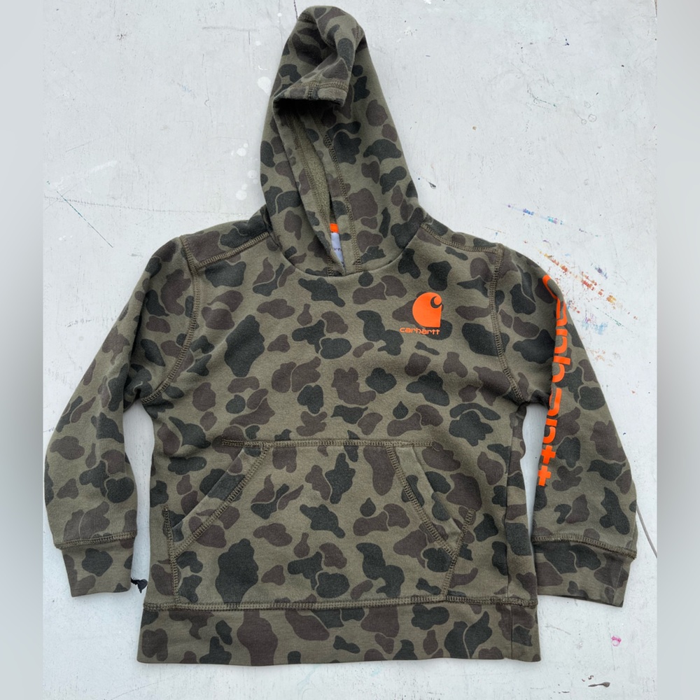 Kid's Carhartt Hoodie Camo Spell-Out 5 Outdoor Camping Hike Logo Streetwear